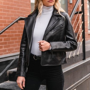 Thursday Boots Leder Motorcycle Jacken Damen Schwarz | Österreich-31590HOYJ