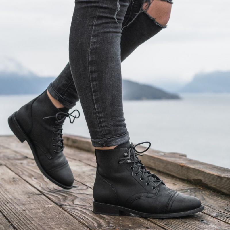 Thursday Boots Captain Schnürstiefel Damen Schwarz | Österreich-45160HLKT