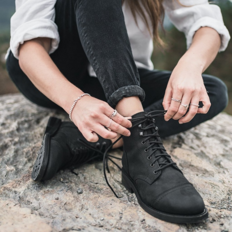 Thursday Boots Captain Schnürstiefel Damen Schwarz | Österreich-45160HLKT