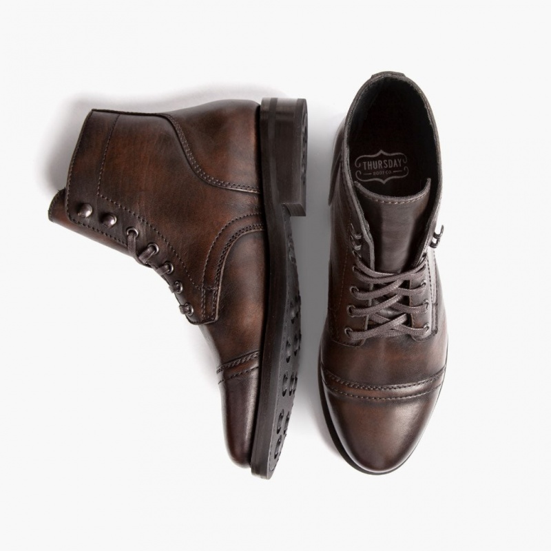 Thursday Boots Captain Schnürstiefel Damen Dunkelbraun | Österreich-45180ZGXE