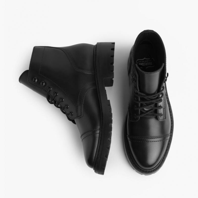 Thursday Boots Captain Schnürstiefel Damen Schwarz | Österreich-72948YTAH