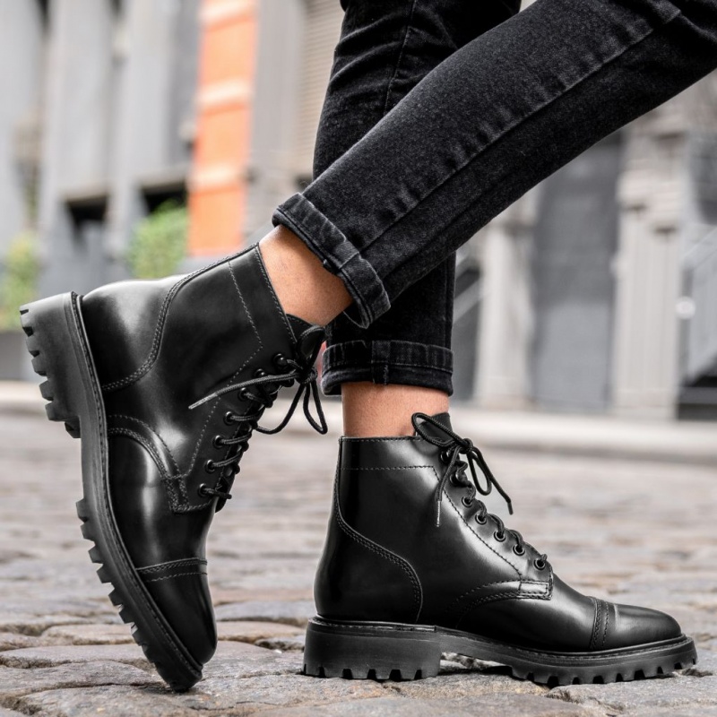 Thursday Boots Captain Schnürstiefel Damen Schwarz | Österreich-72948YTAH