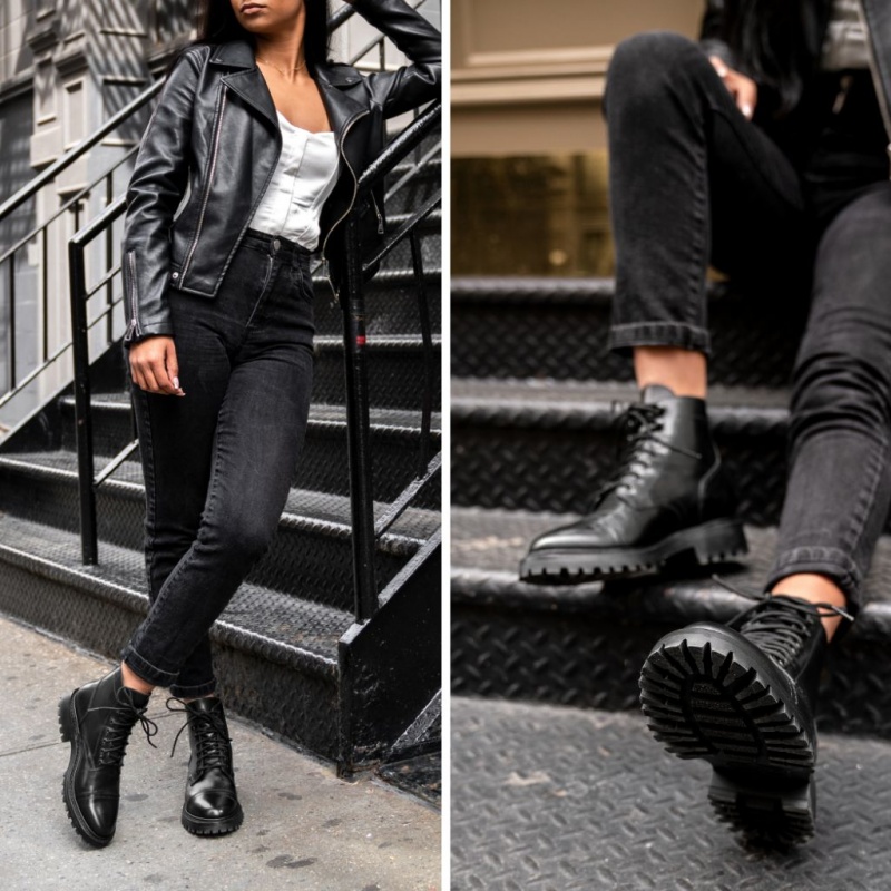 Thursday Boots Captain Schnürstiefel Damen Schwarz | Österreich-72948YTAH