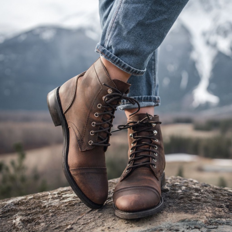 Thursday Boots Captain Schnürstiefel Damen Dunkelbraun | Österreich-09367VCRL