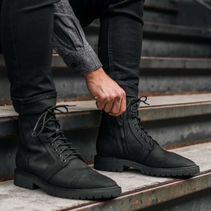 Thursday Boots Casa Moto Zip Schnürstiefel Herren Schwarz | Österreich-04379EKMZ