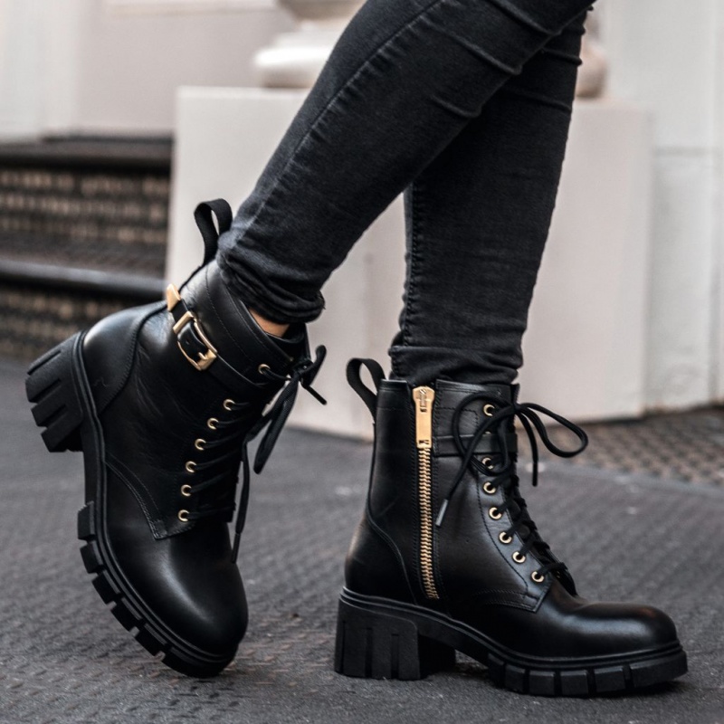 Thursday Boots Coda High Heel Zip Schnürstiefel Damen Schwarz | Österreich-67593PKIQ