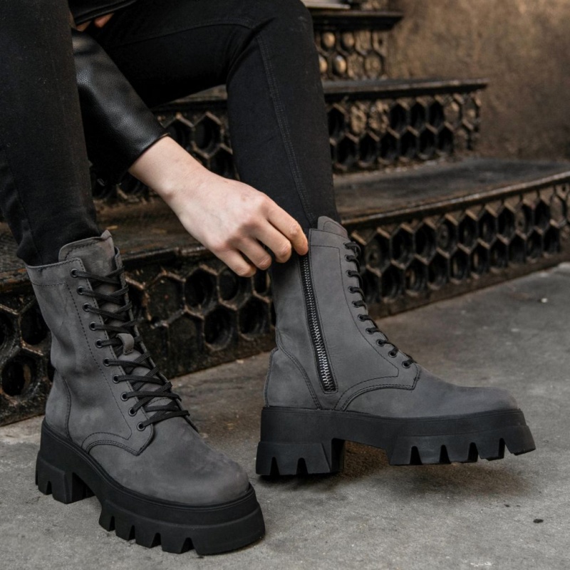 Thursday Boots Dynasty Combat Schnürstiefel Damen Grau | Österreich-39658LEIB