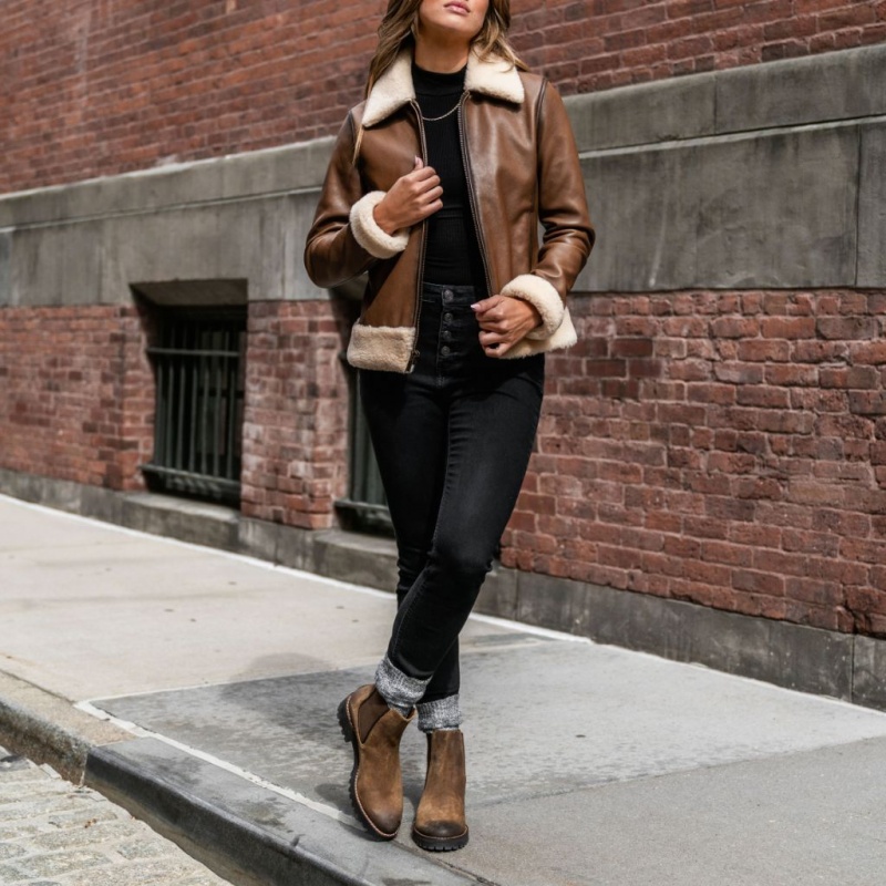 Thursday Boots Leder Flight Jacken Damen Braun | Österreich-36902TFYB