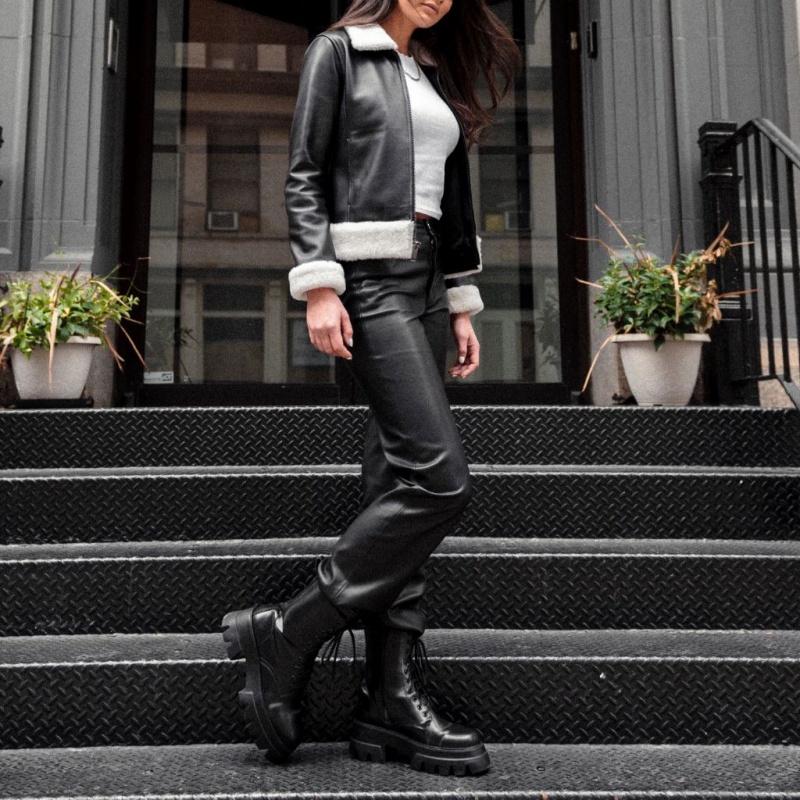 Thursday Boots Leder Flight Jacken Damen Schwarz | Österreich-05316HQZY