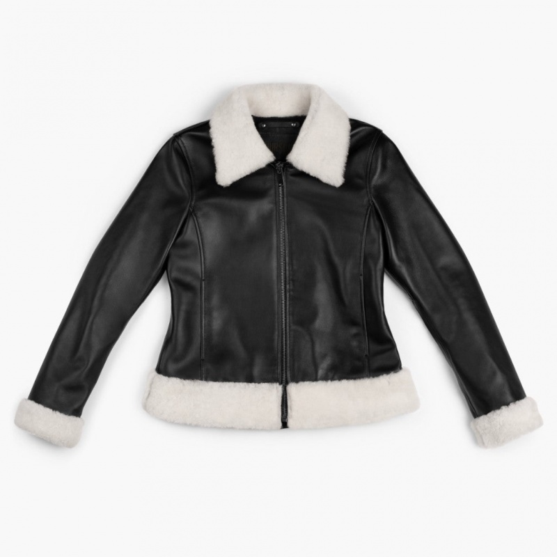 Thursday Boots Leder Flight Jacken Damen Schwarz | Österreich-05316HQZY