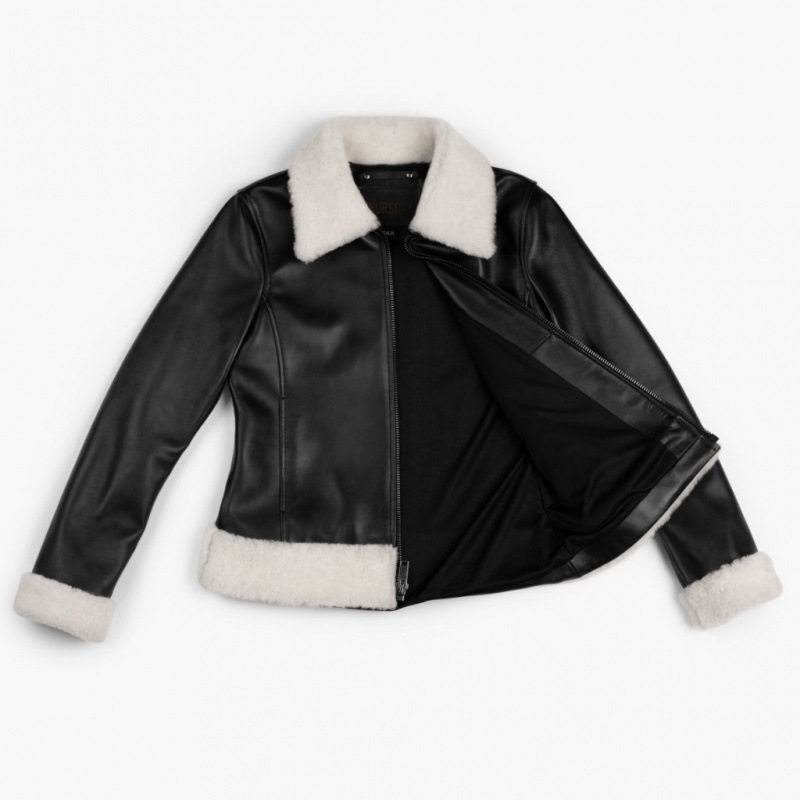 Thursday Boots Leder Flight Jacken Damen Schwarz | Österreich-05316HQZY