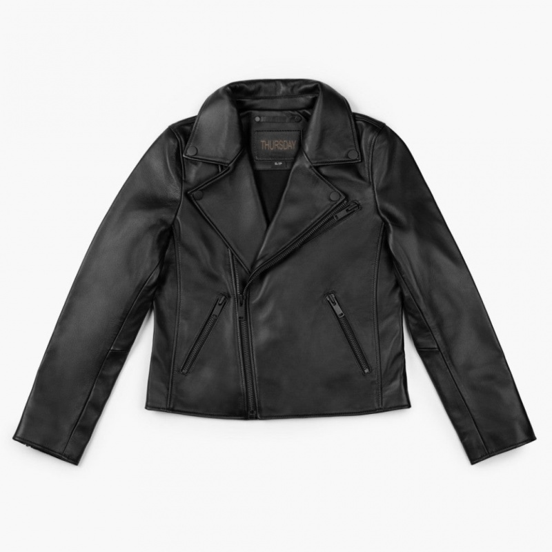 Thursday Boots Leder Motorcycle Jacken Damen Schwarz | Österreich-31590HOYJ