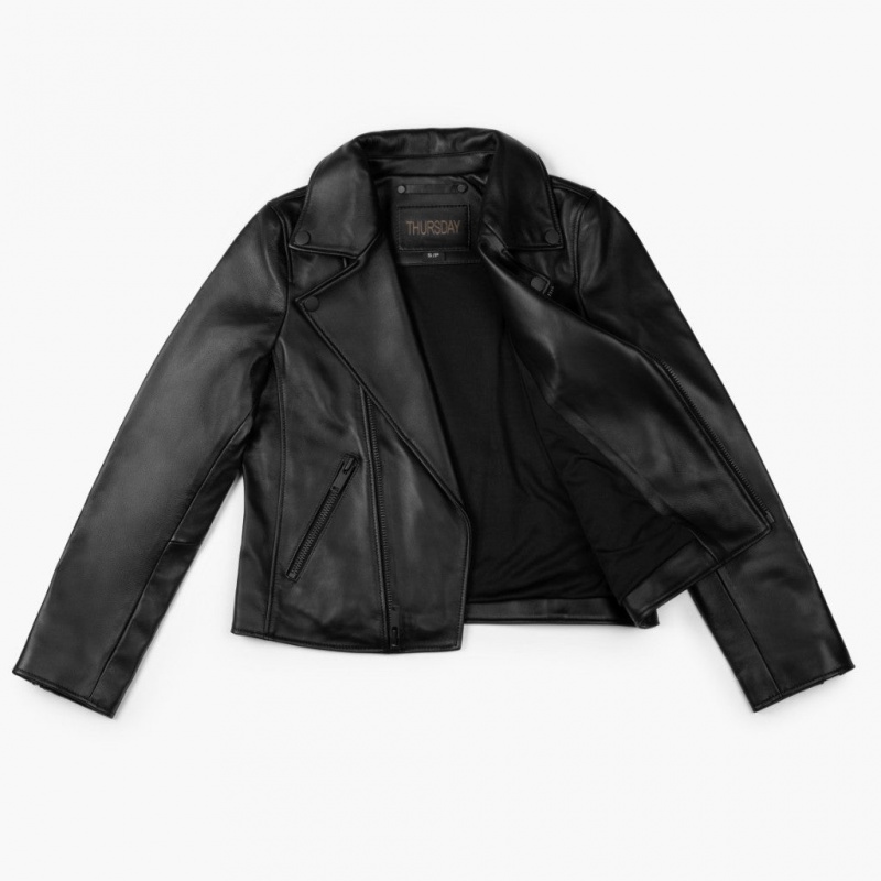 Thursday Boots Leder Motorcycle Jacken Damen Schwarz | Österreich-31590HOYJ
