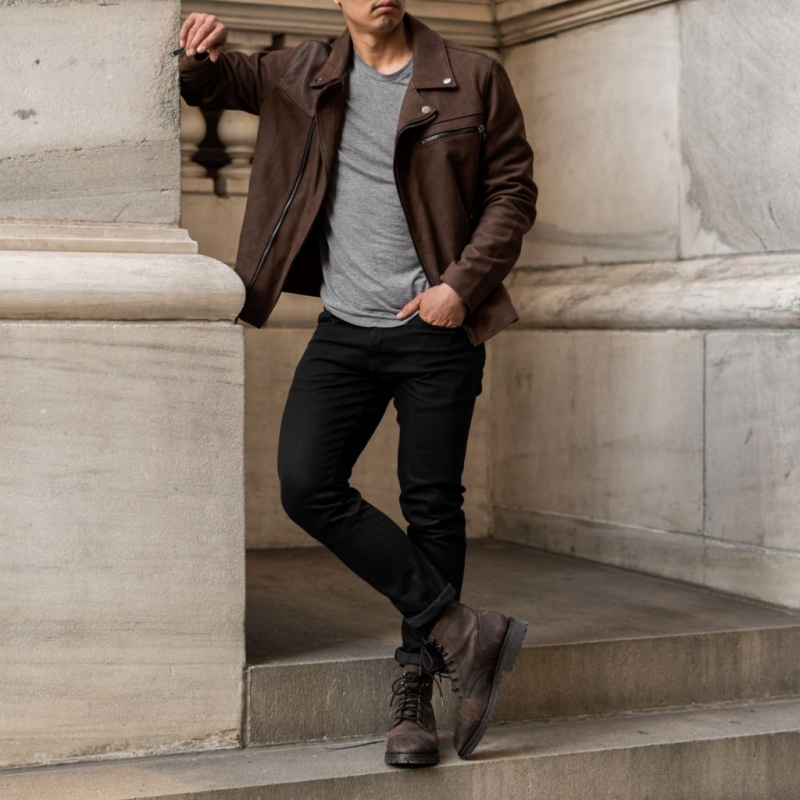 Thursday Boots Motorcycle Jacken Herren Dunkelbraun | Österreich-31805EJMU