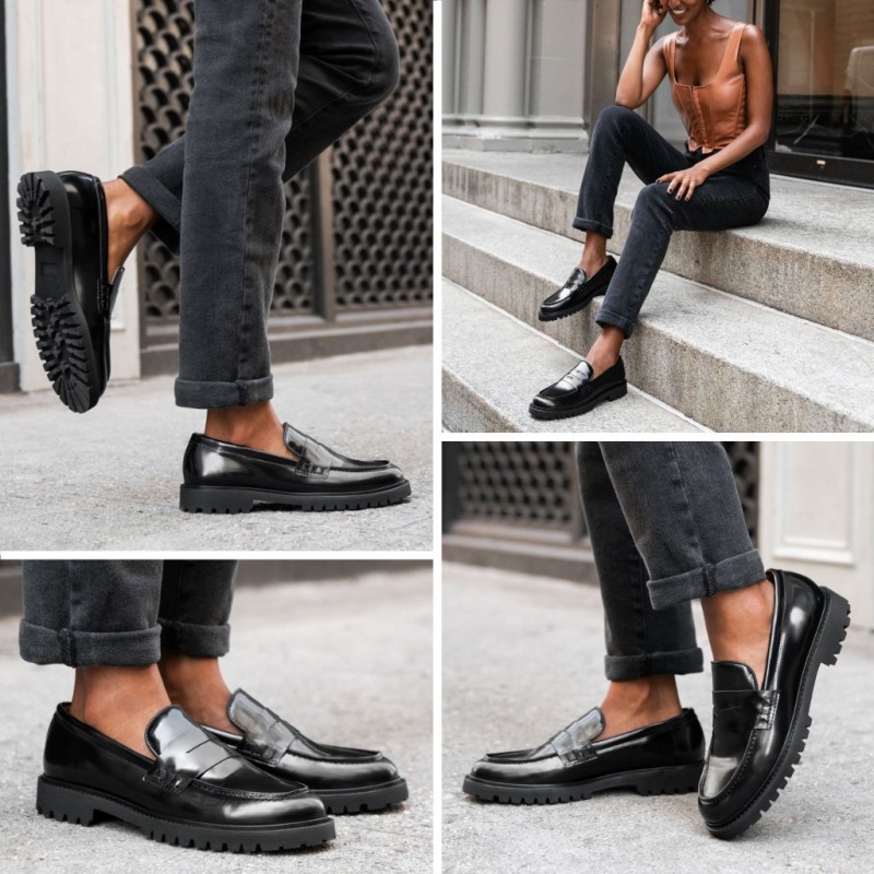 Thursday Boots Penny Lug Sole Halbschuhe Damen Schwarz | Österreich-72683PFRH