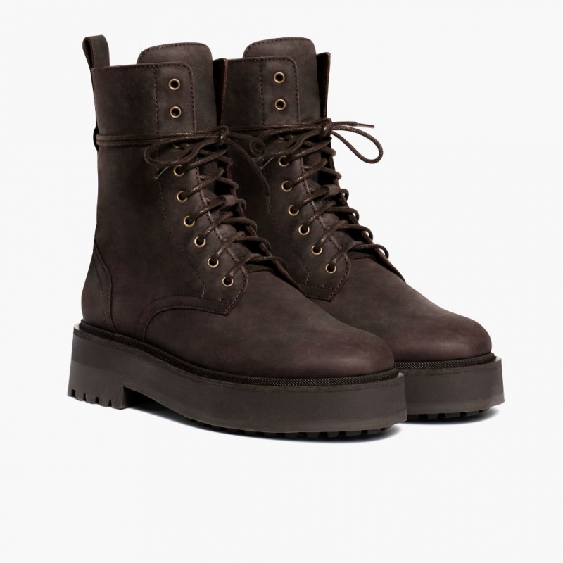 Thursday Boots Quest Combat Plattform Schnürstiefel Damen Dunkelschokolade | Österreich-62370VOHB