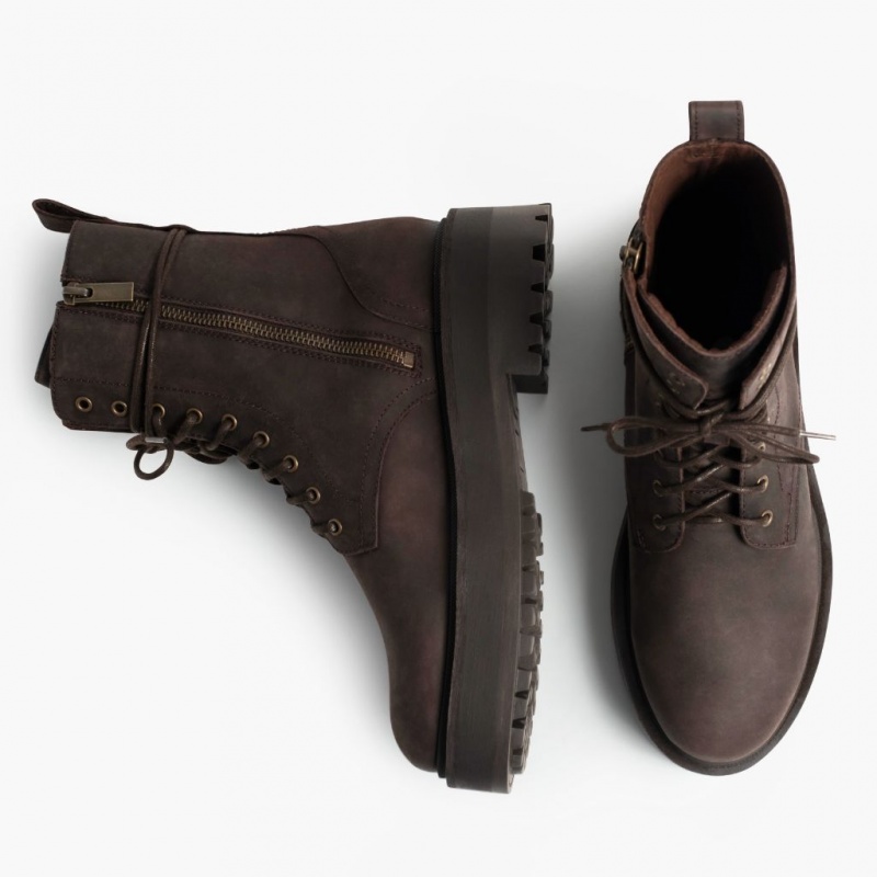 Thursday Boots Quest Combat Plattform Schnürstiefel Damen Dunkelschokolade | Österreich-62370VOHB