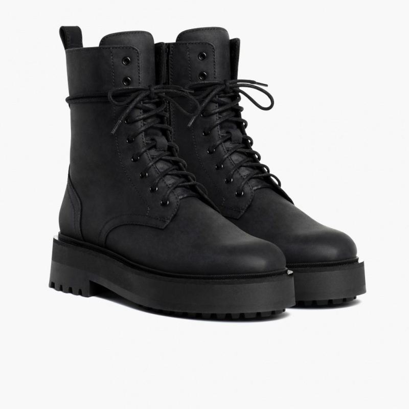 Thursday Boots Quest Combat Plattform Schnürstiefel Damen Schwarz | Österreich-15690MYTR