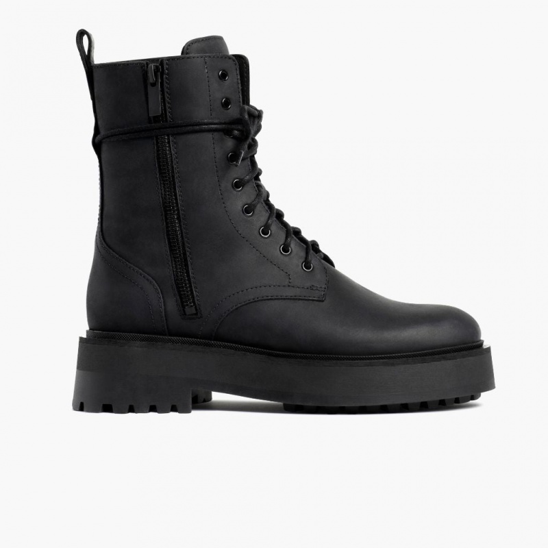 Thursday Boots Quest Combat Plattform Schnürstiefel Damen Schwarz | Österreich-15690MYTR