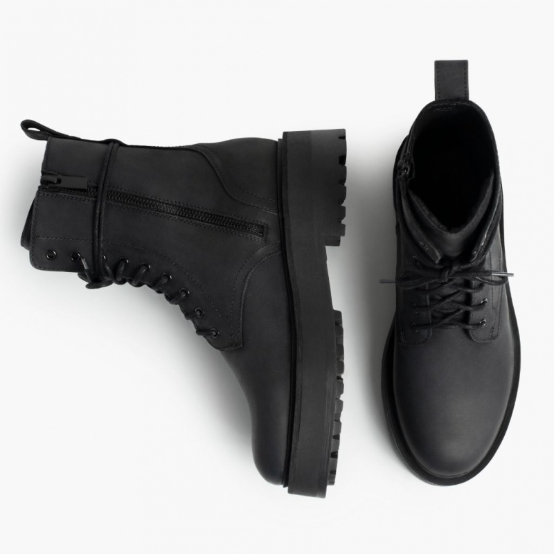 Thursday Boots Quest Combat Plattform Schnürstiefel Damen Schwarz | Österreich-15690MYTR