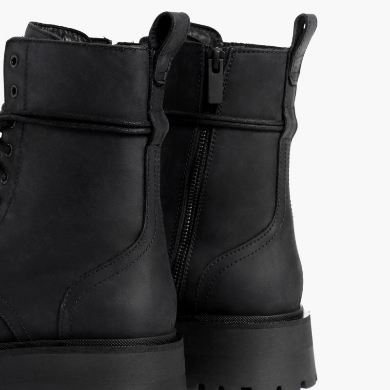 Thursday Boots Quest Combat Plattform Schnürstiefel Damen Schwarz | Österreich-15690MYTR