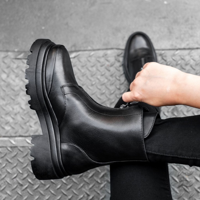 Thursday Boots Ryder Plattform Zip-Up Stiefeletten Damen Schwarz | Österreich-51489VZKB