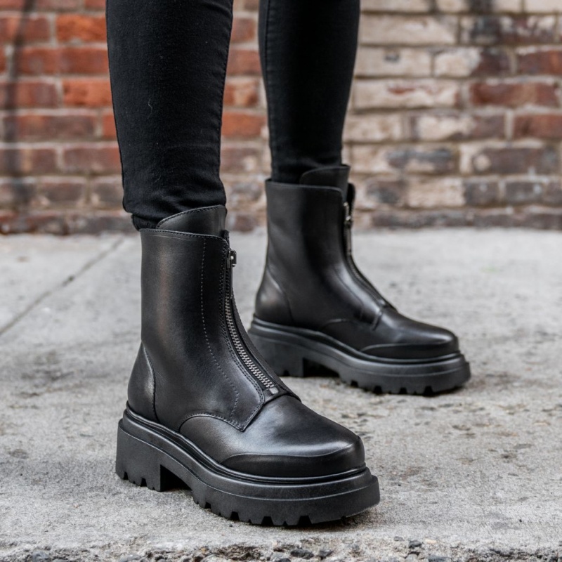 Thursday Boots Ryder Plattform Zip-Up Stiefeletten Damen Schwarz | Österreich-51489VZKB