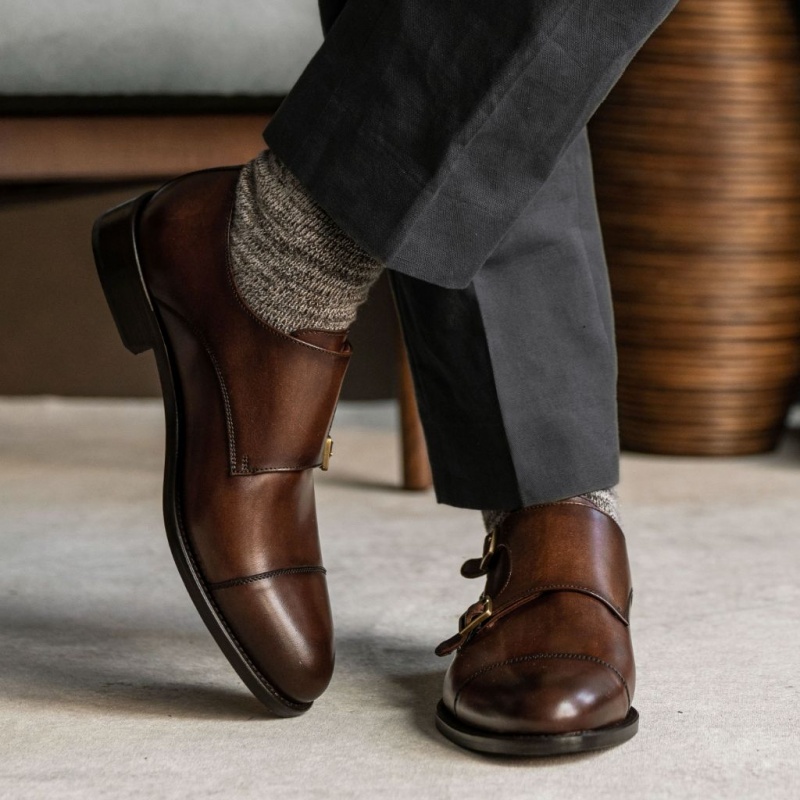Thursday Boots Saint Double Monk Lederschuhe Herren Dunkelbraun | Österreich-28091PTJN