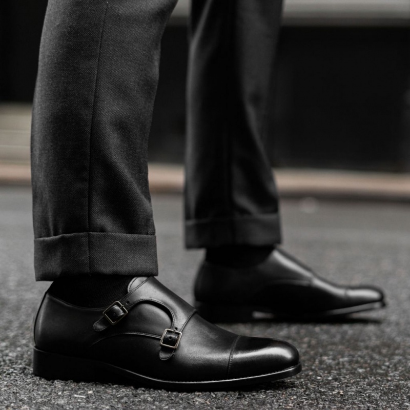 Thursday Boots Saint Double Monk Riemen Lederschuhe Herren Schwarz | Österreich-82074SAUY