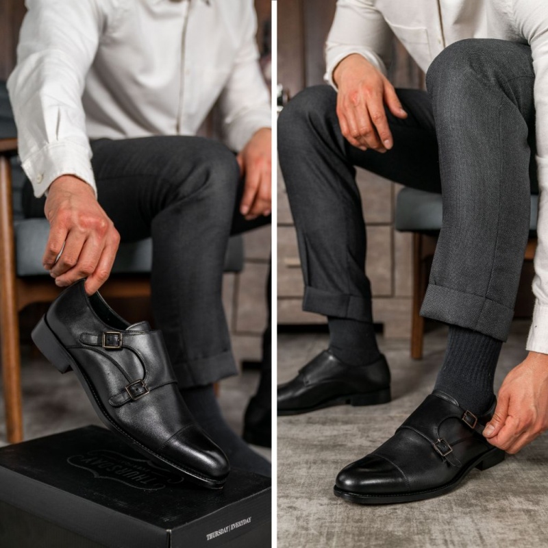 Thursday Boots Saint Double Monk Riemen Lederschuhe Herren Schwarz | Österreich-82074SAUY
