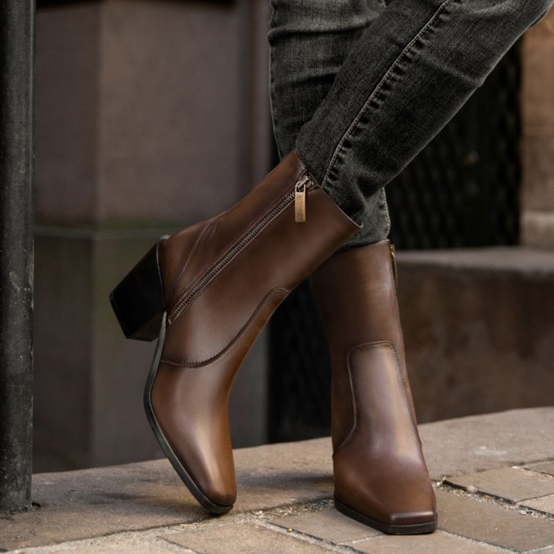 Thursday Boots Soho High Heel Zip-Up Stiefeletten Damen Schokolade | Österreich-80914CMUK