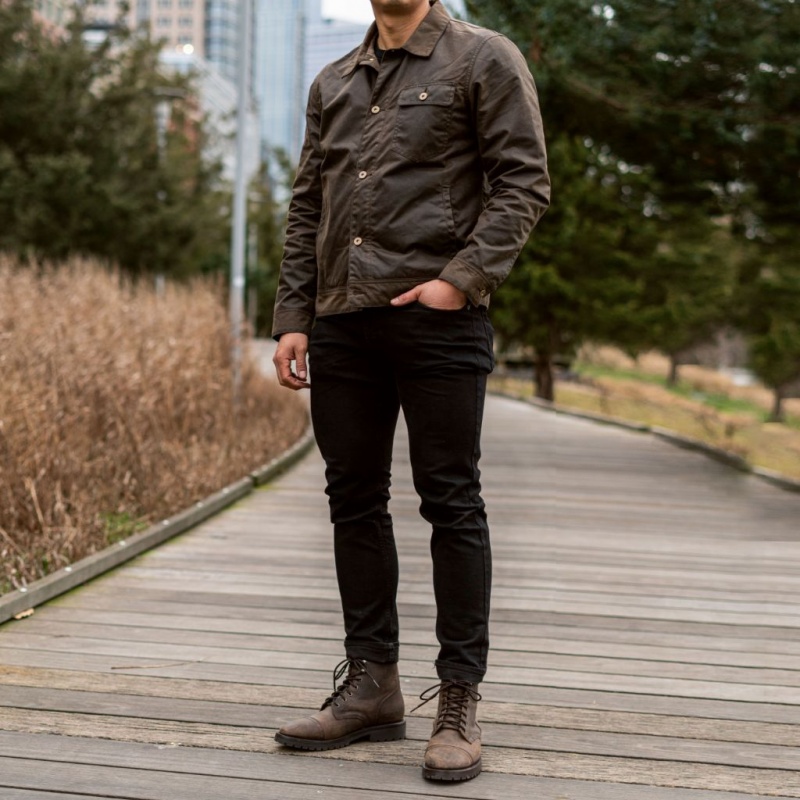 Thursday Boots Waxed Canvas Field Jacken Herren Dunkelolivgrün | Österreich-34901LDSU